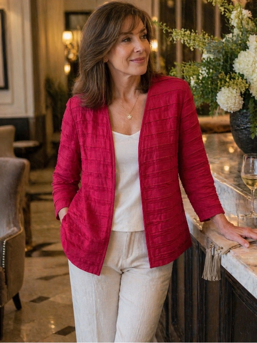 Lafayette 148 New York Hot Pink Textured Linen Blazer